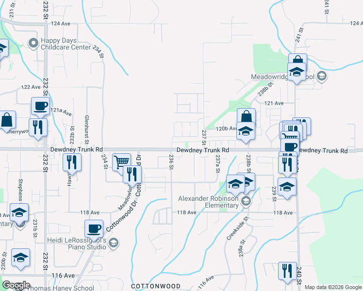 map of restaurants, bars, coffee shops, grocery stores, and more near in Maple Ridge