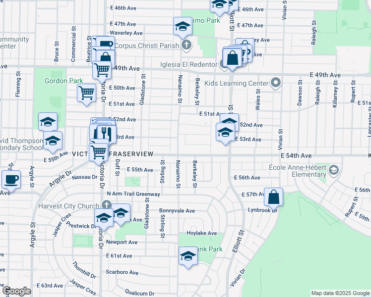 map of restaurants, bars, coffee shops, grocery stores, and more near in Vancouver