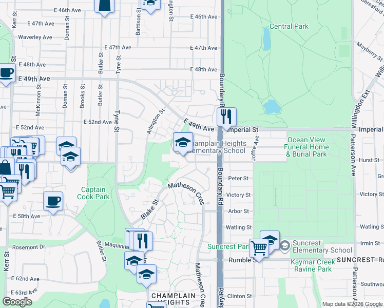 map of restaurants, bars, coffee shops, grocery stores, and more near in Vancouver