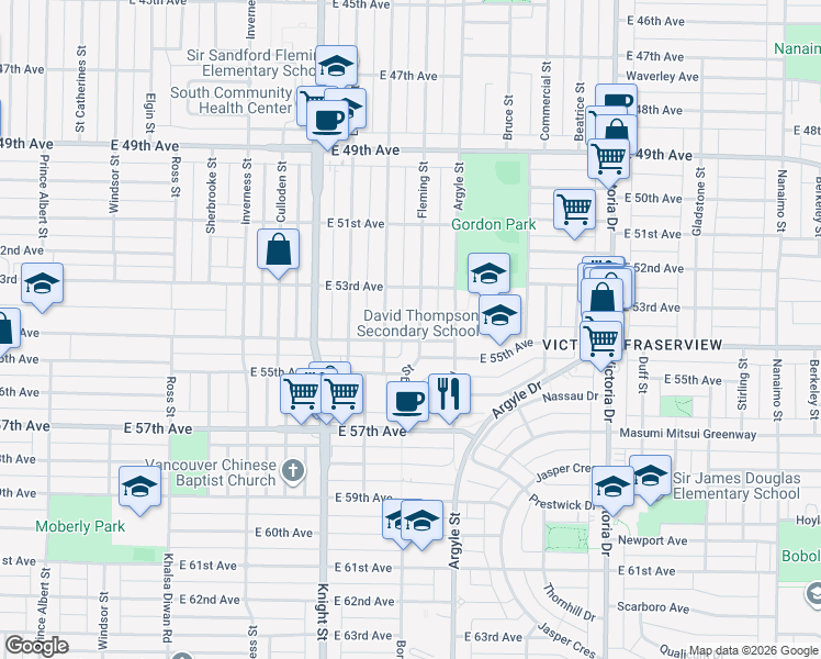 map of restaurants, bars, coffee shops, grocery stores, and more near 6983 Fleming Street in Vancouver