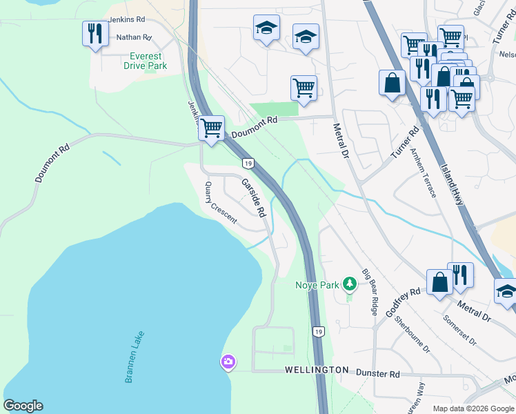 map of restaurants, bars, coffee shops, grocery stores, and more near 6158 Garside Road in Nanaimo