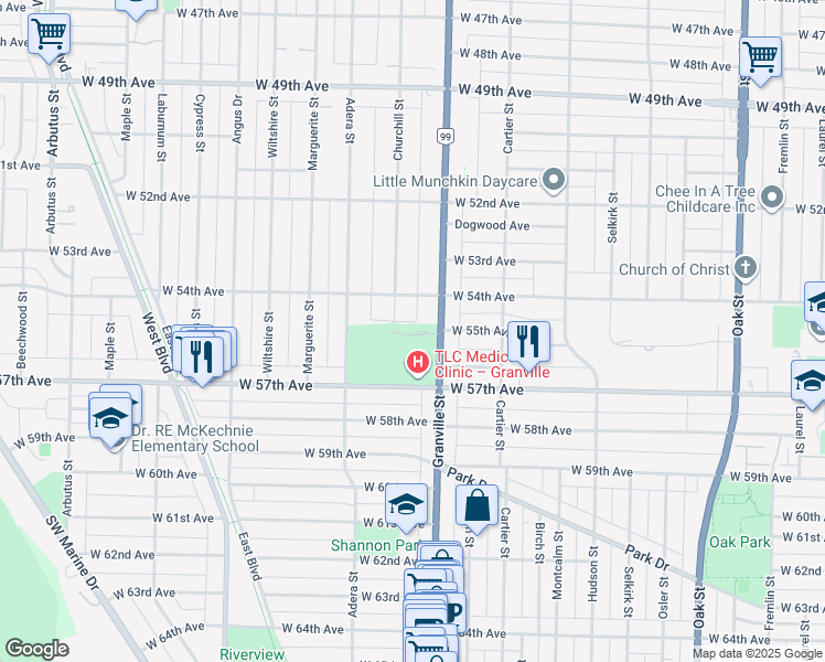 map of restaurants, bars, coffee shops, grocery stores, and more near in Vancouver