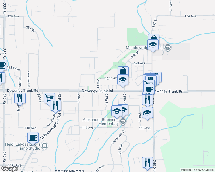 map of restaurants, bars, coffee shops, grocery stores, and more near 12018 237 Street in Maple Ridge
