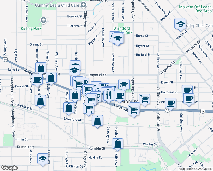 map of restaurants, bars, coffee shops, grocery stores, and more near 6544 Elwell Street in Burnaby