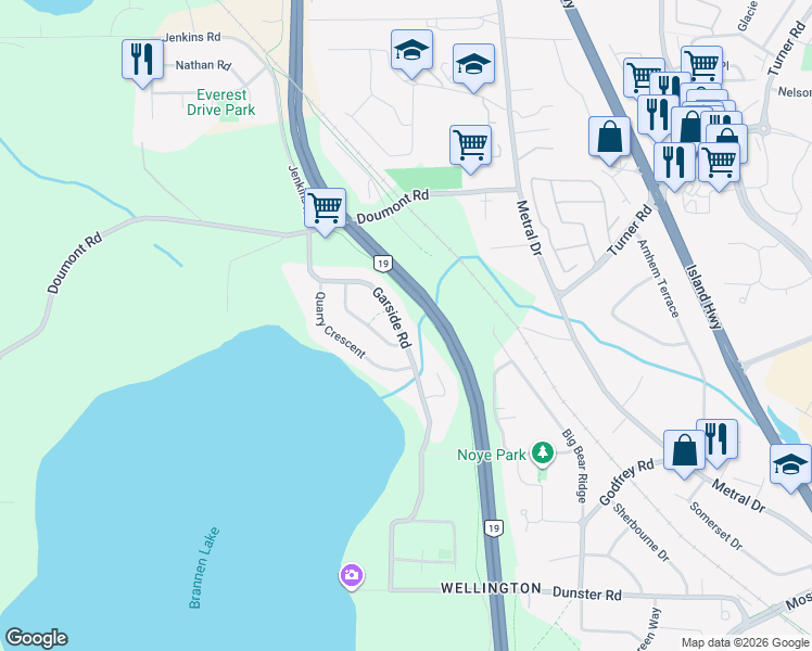 map of restaurants, bars, coffee shops, grocery stores, and more near 6158 Garside Road in Nanaimo