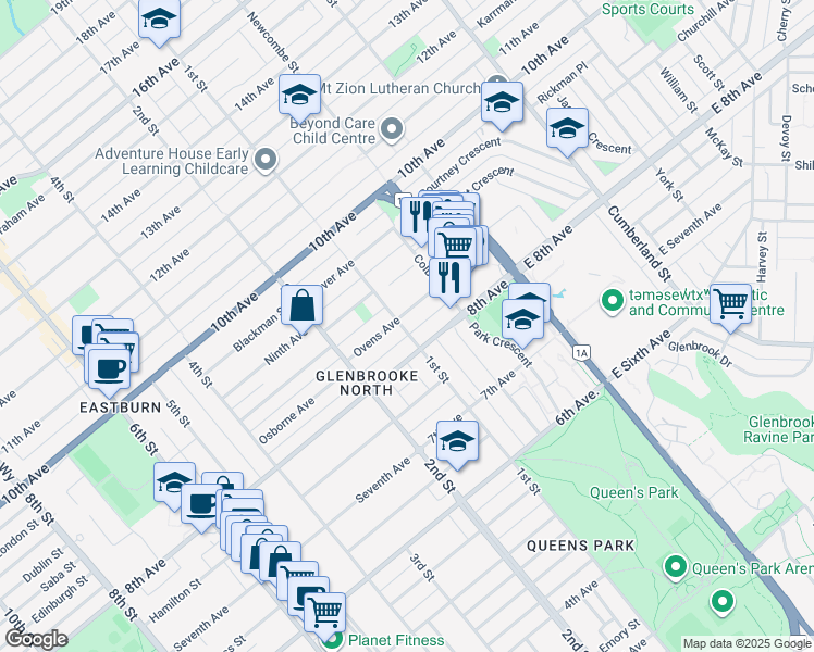 map of restaurants, bars, coffee shops, grocery stores, and more near 815 1st Street in New Westminster