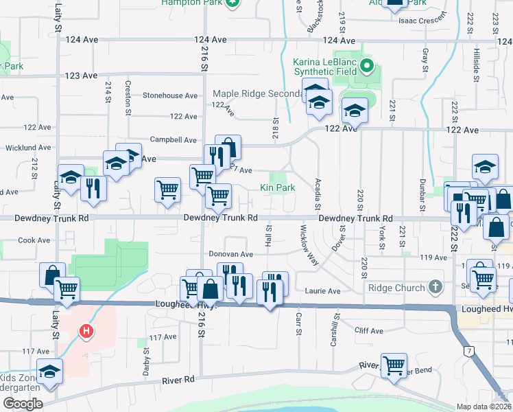 map of restaurants, bars, coffee shops, grocery stores, and more near in Maple Ridge