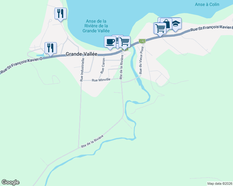 map of restaurants, bars, coffee shops, grocery stores, and more near 22 Route de la Rivière in Grande-Vallée