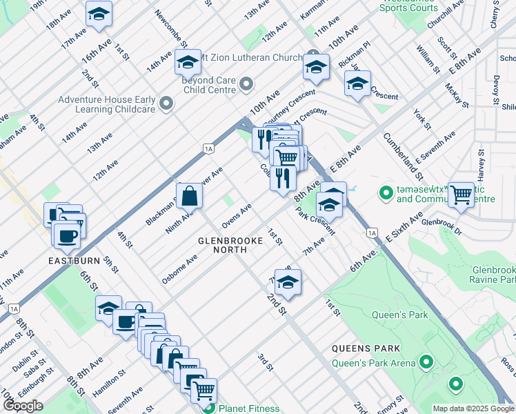 map of restaurants, bars, coffee shops, grocery stores, and more near 815 First Street in New Westminster