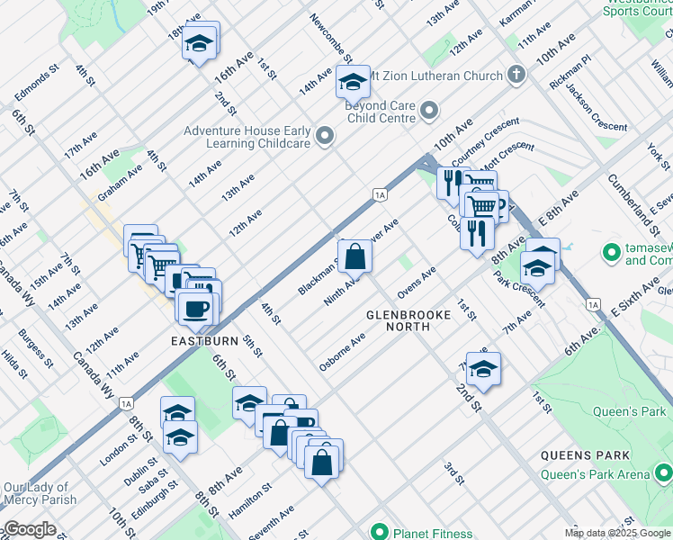map of restaurants, bars, coffee shops, grocery stores, and more near 212 Blackman Street in New Westminster
