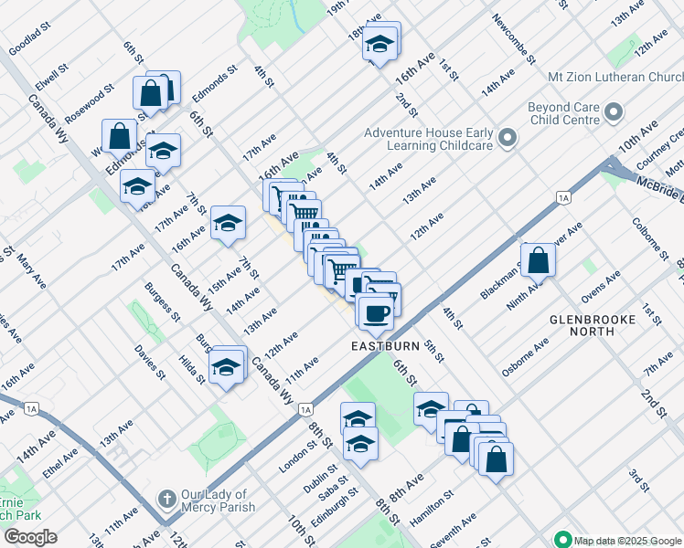 map of restaurants, bars, coffee shops, grocery stores, and more near 7730 6th Street in Burnaby