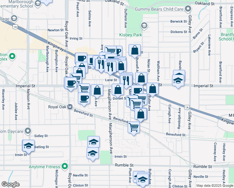 map of restaurants, bars, coffee shops, grocery stores, and more near 6889 Sellers Avenue in Burnaby