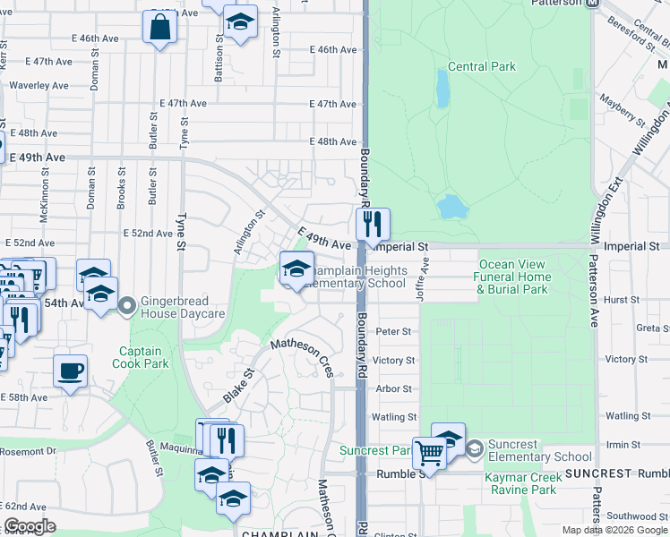 map of restaurants, bars, coffee shops, grocery stores, and more near 3680 Hennepin Avenue in Vancouver