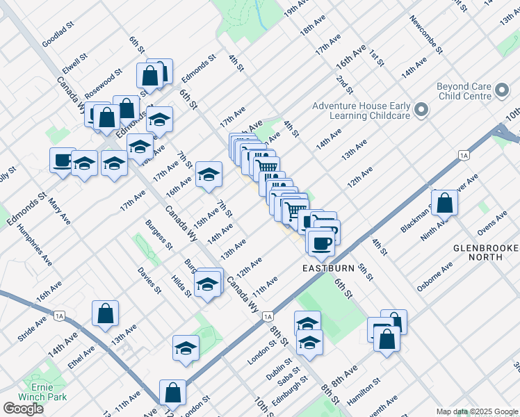 map of restaurants, bars, coffee shops, grocery stores, and more near 7866 14th Avenue in Burnaby