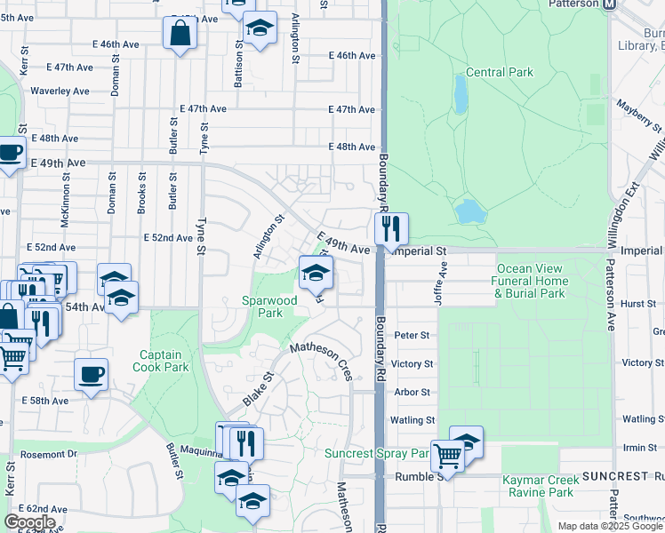 map of restaurants, bars, coffee shops, grocery stores, and more near La Salle Street in Vancouver