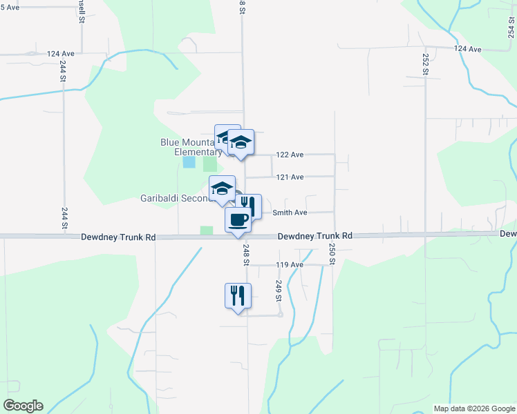 map of restaurants, bars, coffee shops, grocery stores, and more near 24850 Smith Avenue in Maple Ridge