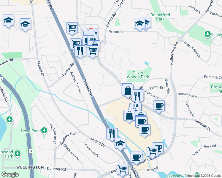 map of restaurants, bars, coffee shops, grocery stores, and more near 6205 Oliver Road in Nanaimo