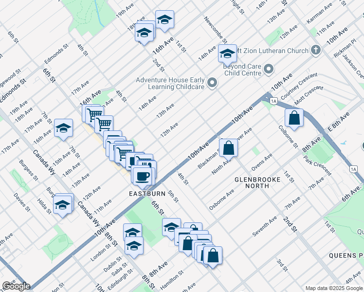 map of restaurants, bars, coffee shops, grocery stores, and more near in Burnaby