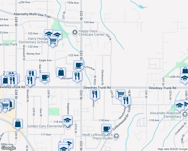 map of restaurants, bars, coffee shops, grocery stores, and more near in Maple Ridge