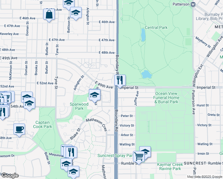 map of restaurants, bars, coffee shops, grocery stores, and more near 6710 Radisson Street in Vancouver