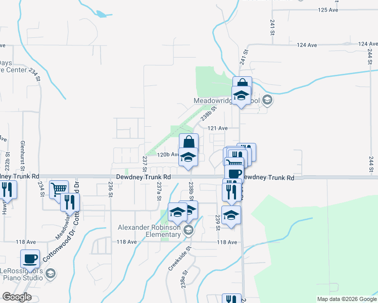 map of restaurants, bars, coffee shops, grocery stores, and more near 23987 120B Avenue in Maple Ridge