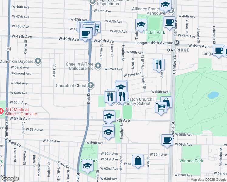 map of restaurants, bars, coffee shops, grocery stores, and more near 6978 Laurel Street in Vancouver