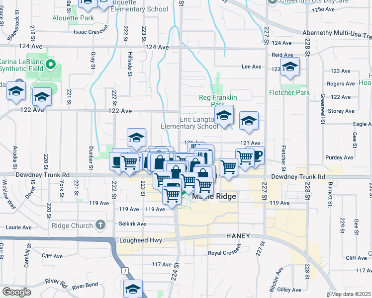 map of restaurants, bars, coffee shops, grocery stores, and more near in Maple Ridge