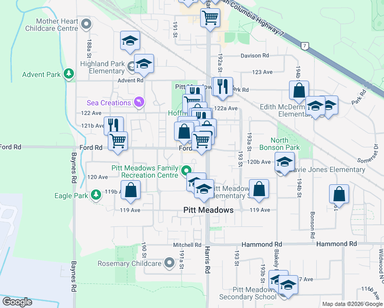 map of restaurants, bars, coffee shops, grocery stores, and more near in Pitt Meadows