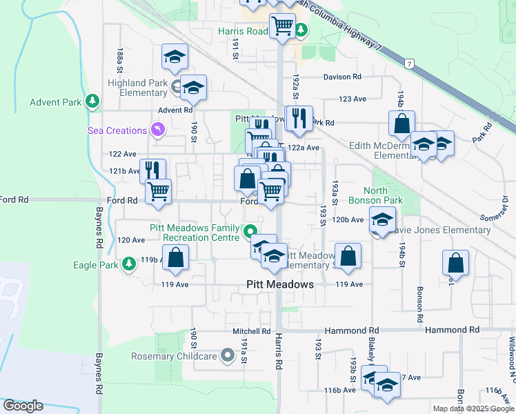 map of restaurants, bars, coffee shops, grocery stores, and more near in Pitt Meadows