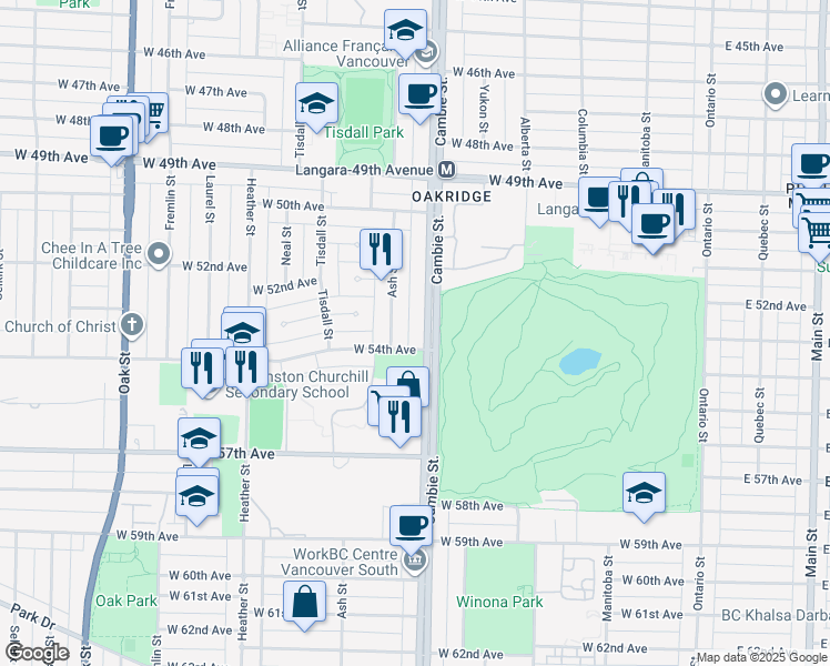 map of restaurants, bars, coffee shops, grocery stores, and more near in Vancouver