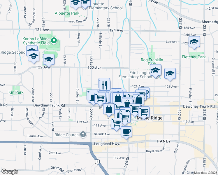 map of restaurants, bars, coffee shops, grocery stores, and more near in Maple Ridge