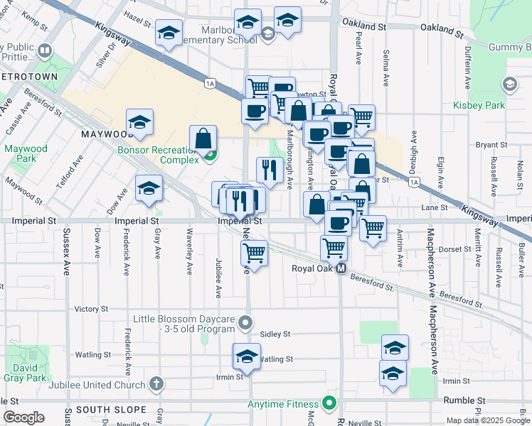 map of restaurants, bars, coffee shops, grocery stores, and more near 6699 Dunblane Avenue in Burnaby