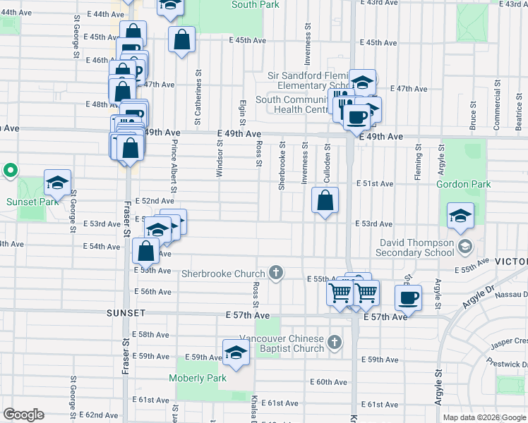 map of restaurants, bars, coffee shops, grocery stores, and more near 6862 Ross Street in Vancouver
