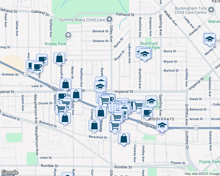 map of restaurants, bars, coffee shops, grocery stores, and more near 6789 Gilley Avenue in Burnaby