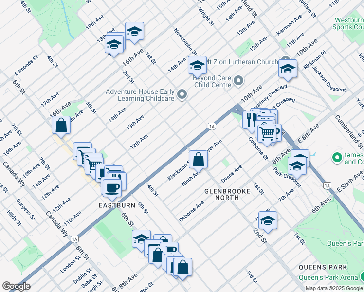 map of restaurants, bars, coffee shops, grocery stores, and more near 8097 10th Avenue in Burnaby