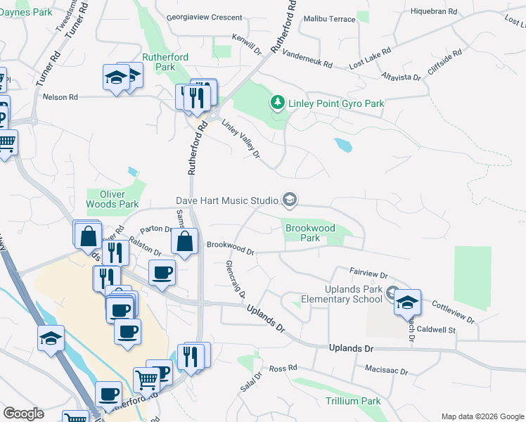 map of restaurants, bars, coffee shops, grocery stores, and more near 4895 Fairbrook Crescent in Nanaimo