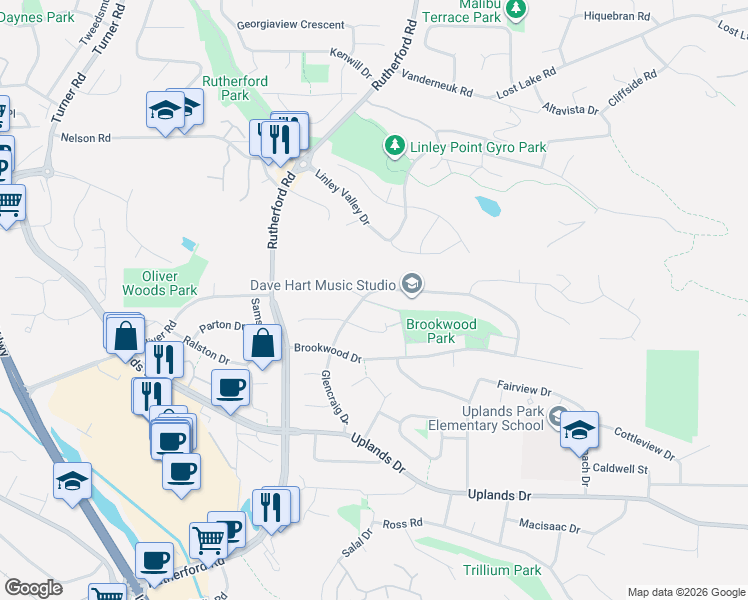 map of restaurants, bars, coffee shops, grocery stores, and more near 4895 Fairbrook Crescent in Nanaimo