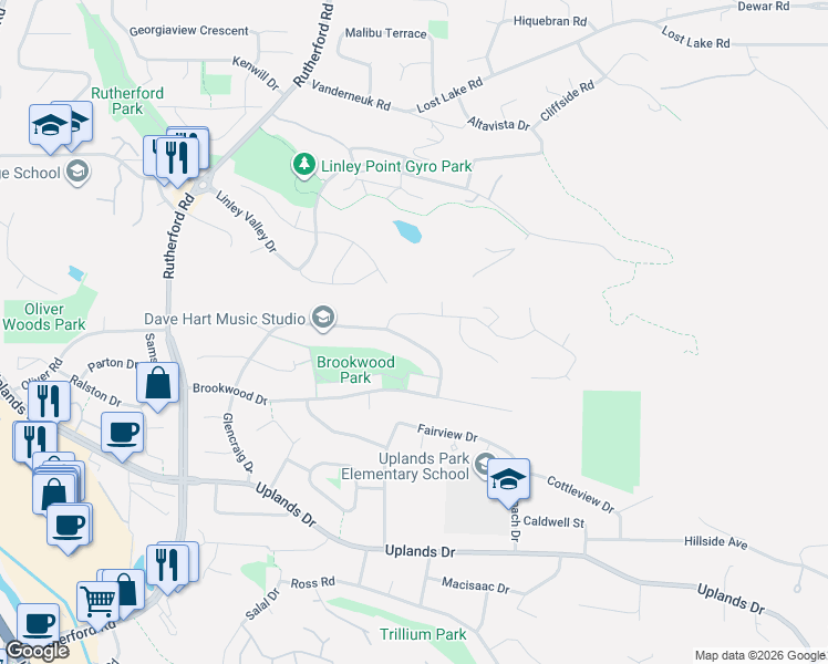 map of restaurants, bars, coffee shops, grocery stores, and more near 4772 Fairbrook Crescent in Nanaimo