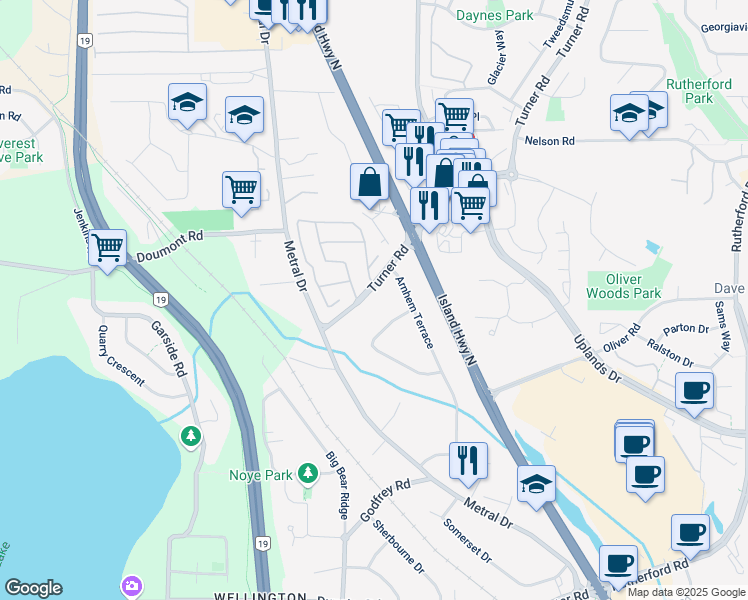 map of restaurants, bars, coffee shops, grocery stores, and more near 5845 Turner Road in Nanaimo