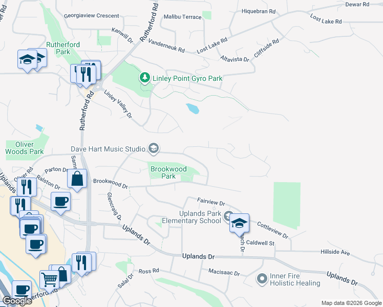 map of restaurants, bars, coffee shops, grocery stores, and more near 4782 Fairbrook Crescent in Nanaimo