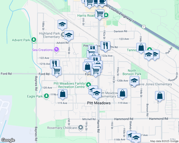 map of restaurants, bars, coffee shops, grocery stores, and more near in Pitt Meadows