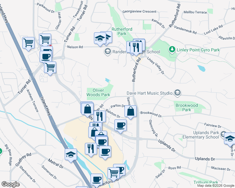 map of restaurants, bars, coffee shops, grocery stores, and more near 5930 Oliver Road in Nanaimo