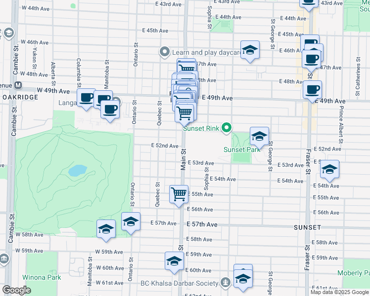 map of restaurants, bars, coffee shops, grocery stores, and more near 6810 Main Street in Vancouver