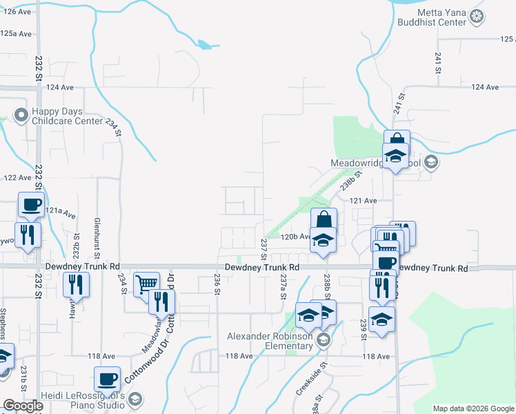 map of restaurants, bars, coffee shops, grocery stores, and more near 12102 237 Street in Maple Ridge