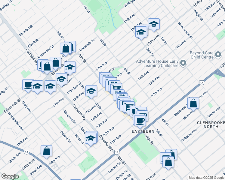 map of restaurants, bars, coffee shops, grocery stores, and more near 7595 6th Street in Burnaby
