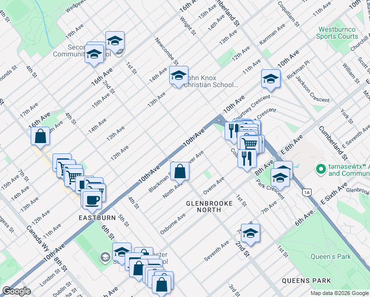map of restaurants, bars, coffee shops, grocery stores, and more near in Burnaby