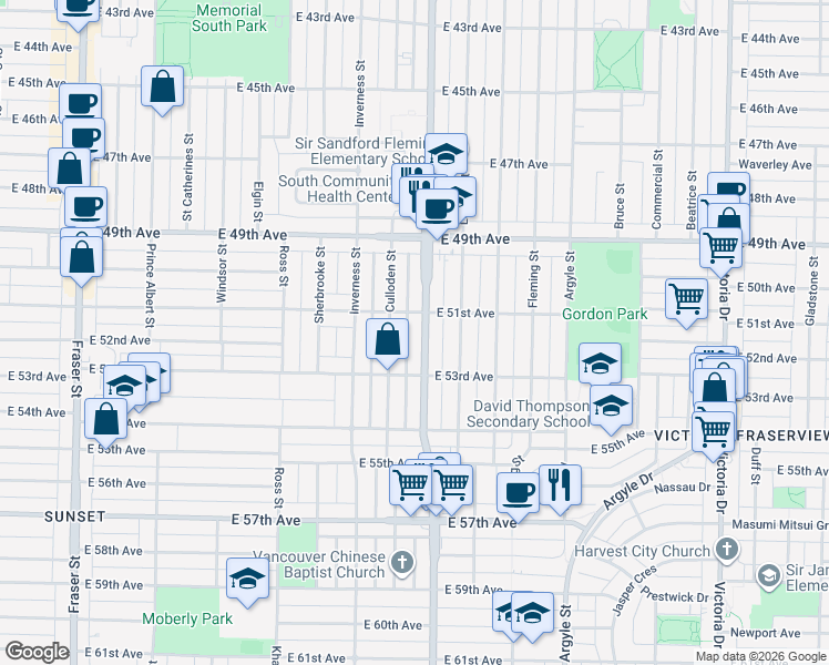 map of restaurants, bars, coffee shops, grocery stores, and more near in Vancouver