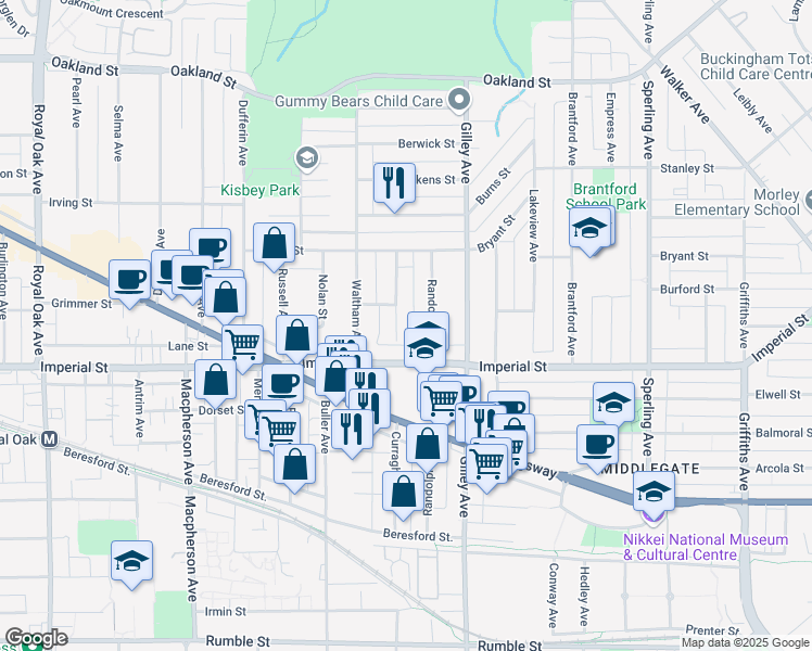 map of restaurants, bars, coffee shops, grocery stores, and more near 6710 Saint Charles Place in Burnaby