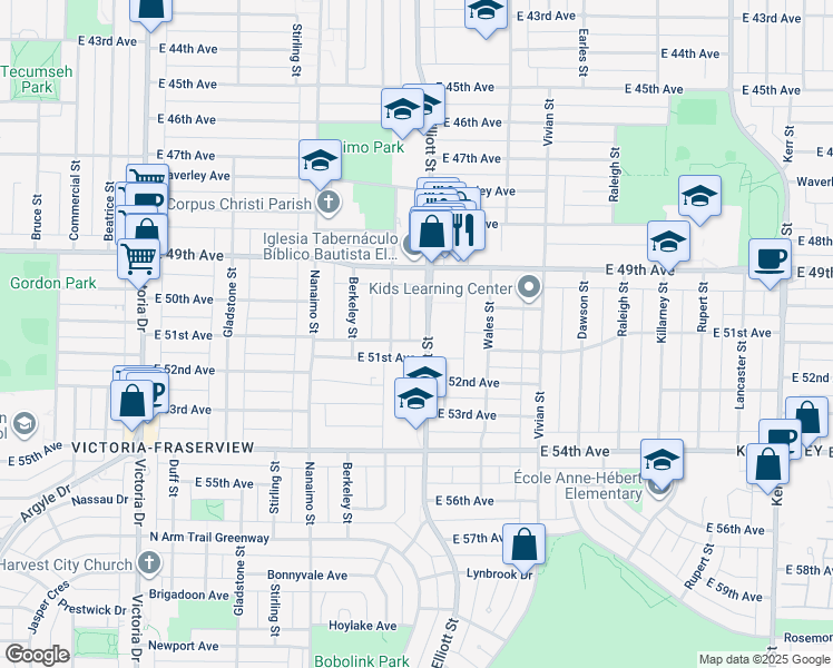 map of restaurants, bars, coffee shops, grocery stores, and more near in Vancouver