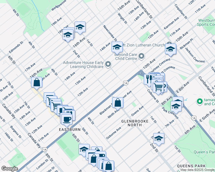 map of restaurants, bars, coffee shops, grocery stores, and more near 8097 10th Avenue in Burnaby